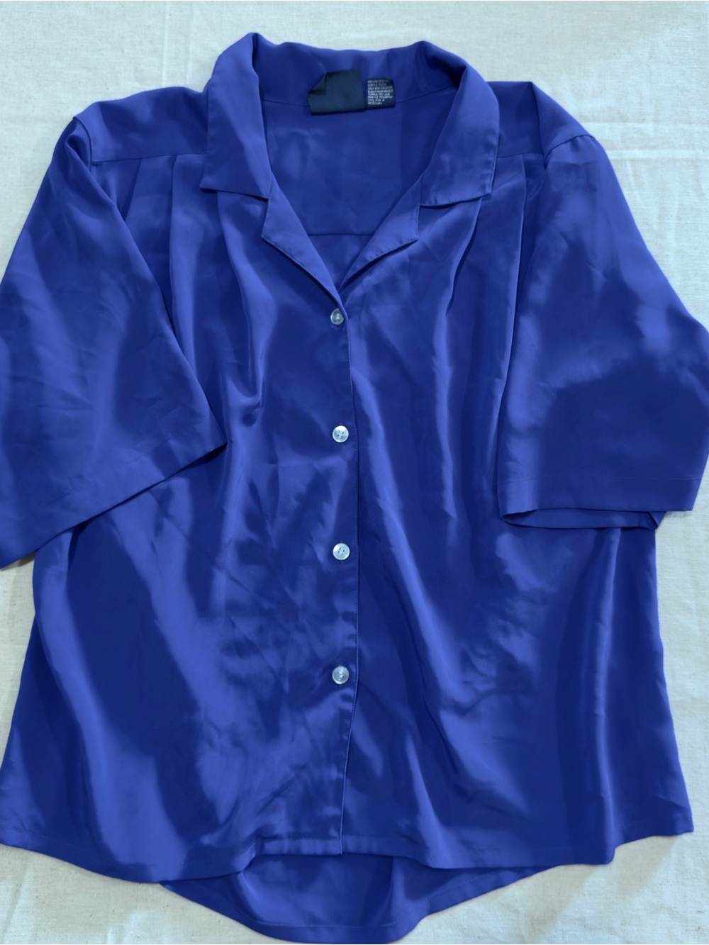Jennifer Moore Satin Button-Down Shirt in Cobalt Blue